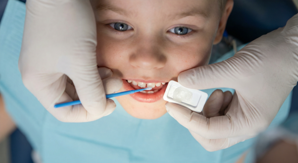Child receiving fluoride treatment at Mississauga Smiles Dentistry