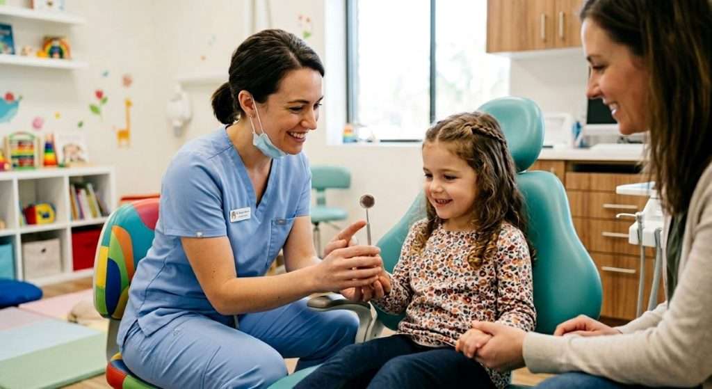 Family dentist in Mississauga utilizing child-friendly language and the Tell-Show-Do method to eliminate dental anxiety.