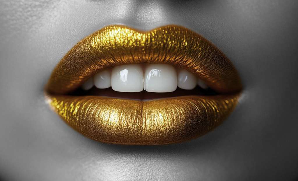 Gold lips framing a beautiful white smile